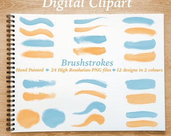Watercolor Clipart, Brushstroke Clipart - High Quality Hand Painted Digital Brushstrokes - Aqua and Orange with Transparent Background