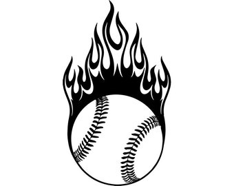 Baseball Logo #44 Ball Fire Flames Player Bat League Equipment Team Game Field Sports Company Logo .SVG .EPS .PNG Vector Cricut Cut Cutting