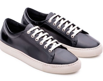 Crystal Sneakers Black Shoes, Genuine Leather, Fashion Sneakers, Patent Leather Shoes, Women Black Shoes, Black Crystal Shoes, Sneaker