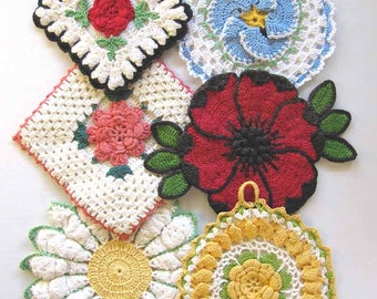 Vintage Floral Potholders Crochet Pattern PDF