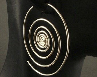 Silver Hoop Earrings * Super Spirals * Sterling Silver Hoops * 2 Inch Hoop * Out of the Vortex * Large Big Swirl Spiral