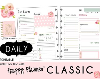 HAPPY PLANNER Daily Planner Refills Printable - PDF - Classic 7 x 9.25 "Modern Romance" mambi | Create365 | me & my Big Ideas