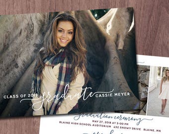 Modern Graduation Announcement Graduation Invitation High School 4 four Photo Graduation Announcement College Grad Invite Printable 2 sided