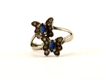 Vintage Butterfly Sapphire Crystal Ring 925 Sterling Silver RG 3390