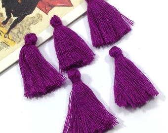 Bulk Lot 50 mini purple tassels 25mm cotton, rich Bohemian Moroccan short tassels / Indian style