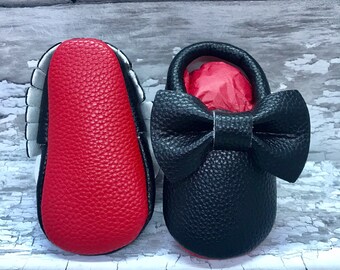 Black Red Sole Baby, Red Bottom Moccasin Baby Pram Shoes - Like Mummy's Louboutins but Designer Inspired! Louboutin Baby!