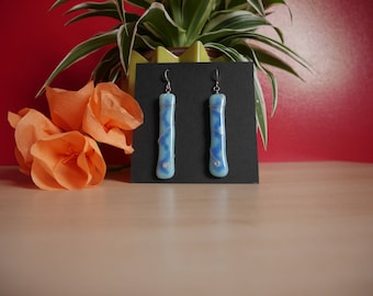 Blue fused glass dangle earrings