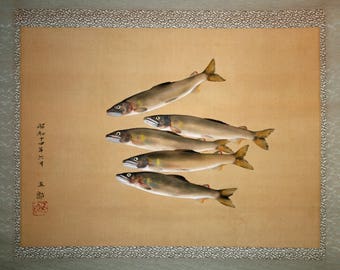 Japanese painting scroll depicting Ayu