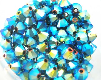 Lot 20 Jet AB2X Swarovski Crystal bicones - 4 mm