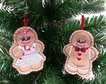 Set of 2 Embroidered Gingerbread Ornament - Christmas ornament - Embroidered felt ornament - christmas ornament