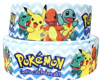 GROSGRAIN RIBBON 1.5" Pokemon Pk6 Printed By the Yard ( Buy Another One, Add to Cart, Save on Combine Shipping)