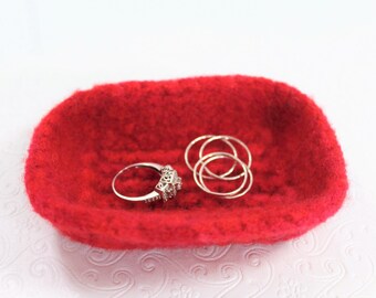 Cherry Red Mini Wool Ring Bowl, Red Knit Felt Ring Bowl, Felt Ring Bowl, Small Knit Ring Bowl, Eco Friendly Wool Bowl, Red Wool Bowl
