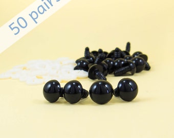 12mm Black Safety Eyes - 50 pairs -- Toy eyes, craft eyes, stuffed animal eyes, craft animal eyes for plush animals