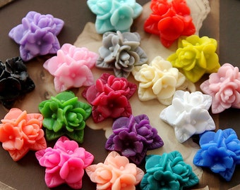 36pcs Wholesale Beautiful Mix Colorful Ruffle Rose Flower Resin Cabochon -18colors -17x15mm(CAB-NA -MIXSS )