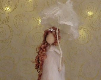 Needle felted art doll Fairy with umbrella Waldorf inspired