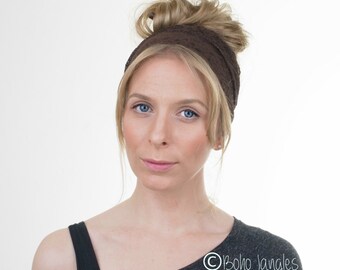 Chocolate Brown Lace Headband, Wide Lace Headband Stretchy Hairband, Rustic Wedding, Elastic Headband, Womens Headband