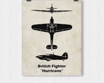 Hurricane Fighter Plane Print, Vintage Airplane, WWII Airplanes, Aviation Print, Airplane Poster, Boys Room Decor