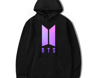 BTS k-pop hoodie Big purple ombre logo on chest Unisex Loose fit