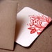 Letterpress Gift Notes or Gift Cards, Stationery : Scarlet Red Blossoming Flower Mini Notes - 5 tiny flat cards w kraft colored envelopes