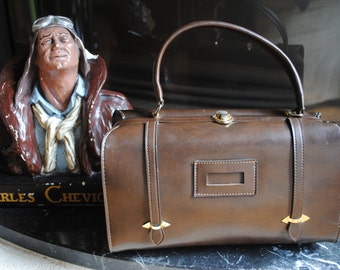 Bag or Briefcase in brown leather 40s