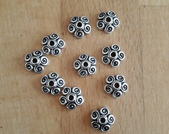 5 Silver bead caps 10mm