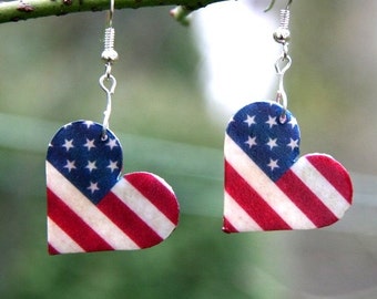 I love America Earrings, American Flag Earrings, American Flag on a heart, american flag jewelry, american earrings, american jewelry