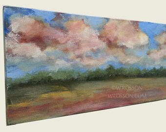 Blue Sky, Pink Clouds, Original Painting, Landscape Painting, Home Decor, Office Decor, Wall Art, Gift, Winjimir, 10x20, Fine Art,