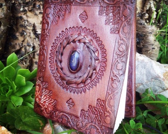 Leather Travel Notebook - Leather Sketchbook with Lapis Lazuli Stone - Leather Journal - Handmade Blank Book -Medieval Leather Journal