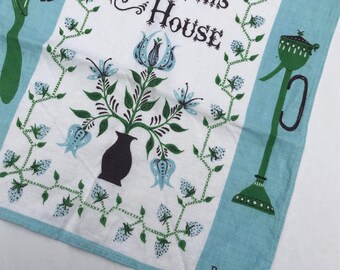 Vintage MID CENTURY Linen Towel - Peg Thomas - Bless This House