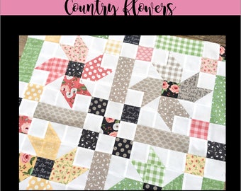 Country Flowers Digital PDF Quilt Pattern, Wall hanging, Table Quilt