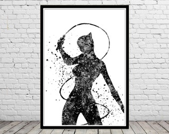 Catwoman inspired, Catwoman Print, Print, Marvel, Superhero,Watercolor Art,Kids Room Decor, Poster, Superhero(347b)