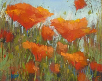 Original Pastel Painting California Poppies floral 8x10 by Karen Margulis psa