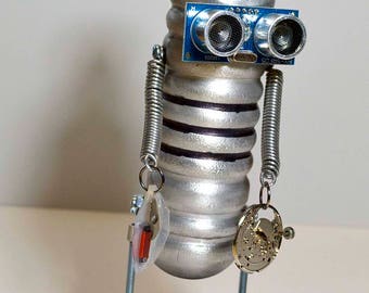 assemblage bot robot fishing float steampunk art sculpture figure man unique OOAK recycled parts watch desk office gift