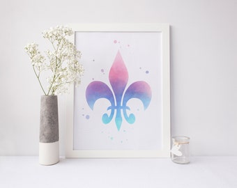 Fleur de Lis Print - Fleur de Lis Art - Fleur de Lis Decor - Blue Fleur de Lis Print - Purple Fleur de Lis - Paris Decor - French Art