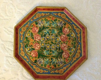Hand Painted Florentine Tray, Gold Florentine Tray, Tole Painted Florentine Tray, Floral Painted Tray, Jewelry Tray, Serving Tray