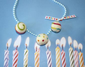 Birthday Felted wool ball Necklace