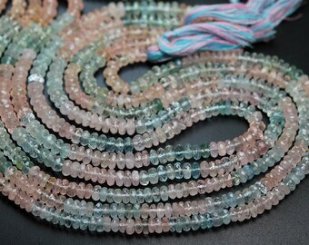 7 Inch Strand,Natural Morganite Aquamarine Faceted Rondeleles, Size 5-5.5mm