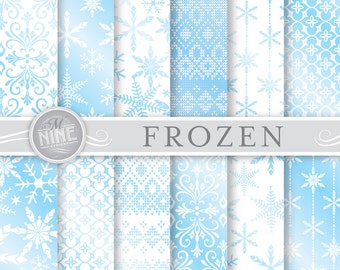 FROZEN Digital Paper Pattern Prints "Frozen Blue", Instant Download, 12" x 12" Frozen Theme Paper Pack Patterns Scrapbook Print Snowflakes