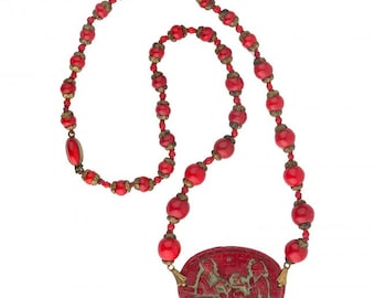 Art Deco red pressed glass necklace, Czechoslovakia nlbg2128(e)