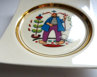 Vintage Wall Plate Sheep Herder with a Giant Moustache and Red Beret - Made by hyalyn