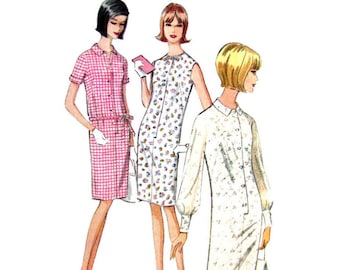 1960s Slim Shift Dress Pattern McCalls 8299 French Darts Shirt Dress Size 10 Vintage Sewing Pattern Women