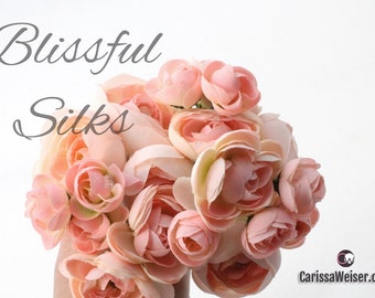 Silk Flowers - One Lot 20 SMALL BLUSH PINK Ranunculus Flowers - Artificial Flowers