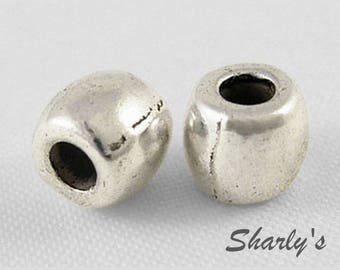 10 elongated 6x5mm 2.5 mm hole antique silver metal spacer beads