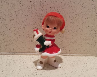 Red Headed Elf with Stocking