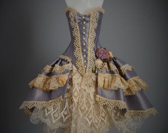 Lavender Burlesque Corset & Sleeves- Full Set for Enchanted Doll, Popovy, Pikacha, Forgotten Hearts, and Similar Size BJD-Made to Order
