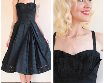 1950s Dress // Carlye Eyelet Party Dress // vintage 50s dress