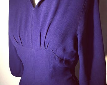 Vintage 40s Blue Purple Crepe Dress As Is