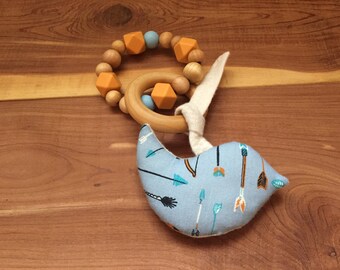 Little Critter Toy/Bird, Organic teether, Silicone Teether, Baby Teether, Teething Toy, Baby Shower Gift,