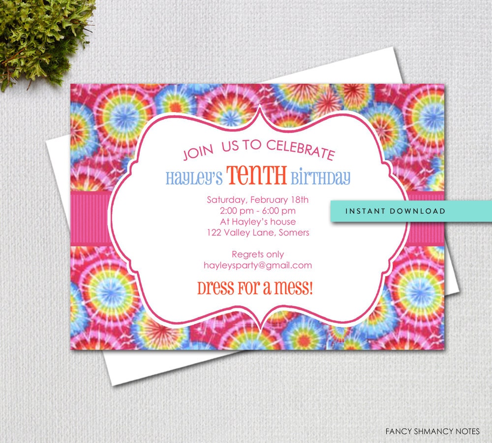 tie dye editable invitation template instant download