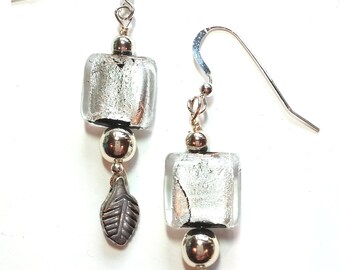 Silver Dichroic Glass Earrings
